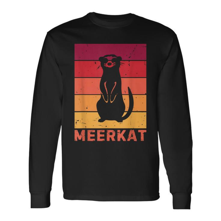 Vintage Meerkat Sunset Zoo Animal Silhouette Meerkat Lovers Long Sleeve T-Shirt