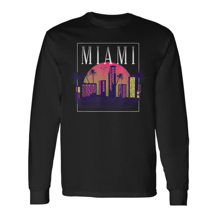 Vintage Miami Florida Cityscape Retro Graphic Long Sleeve T-Shirt