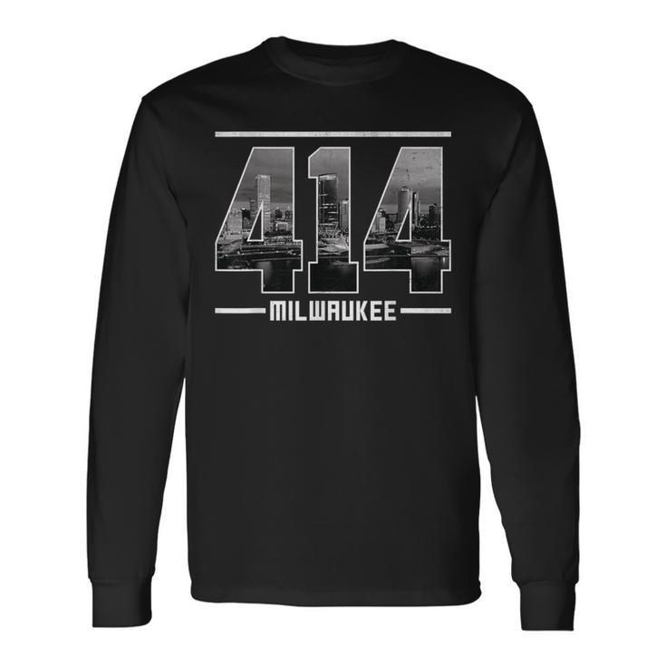 Vintage Milwaukee 414 Area Code Wisconsin Skyline Long Sleeve T-Shirt