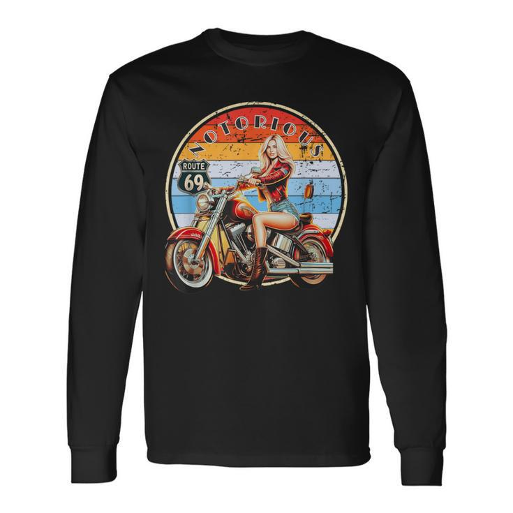Vintage Motorbike Sexy Pin-Up Biker Long Sleeve T-Shirt