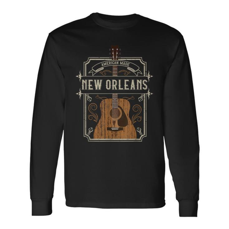 Vintage New Orleans Country Music Guitar Player Souvenirs Long Sleeve T-Shirt