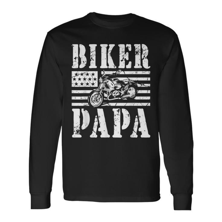 Vintage Papa Biker Papa Motorcycle Long Sleeve T-Shirt