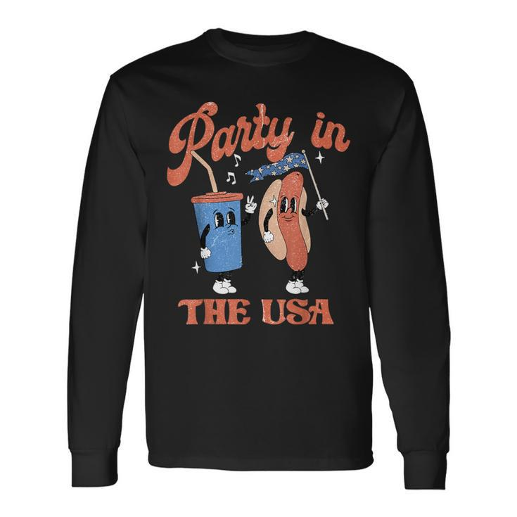 Vintage Party In Usa The 4Th Of July Hot Dog Long Sleeve T-Shirt