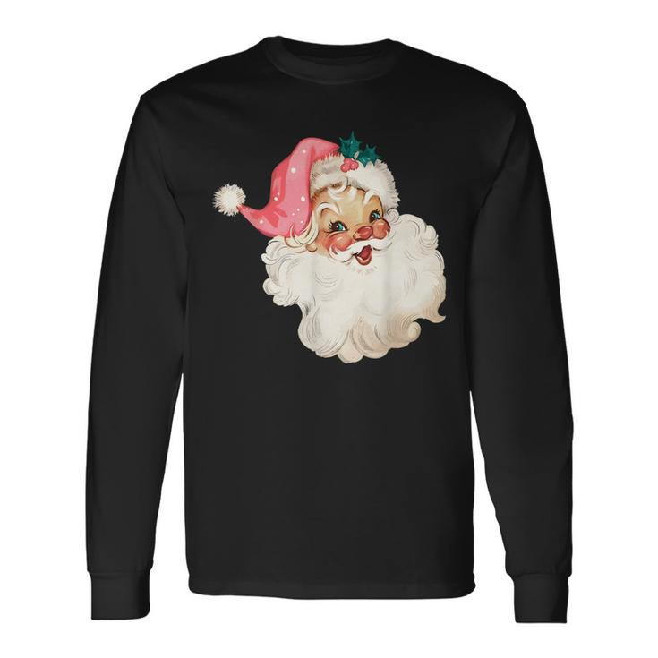 Vintage Pink Santa Claus Water Color Pink Christmas Long Sleeve T-Shirt Gifts ideas