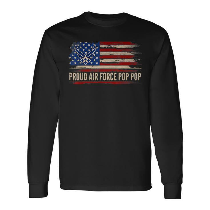 Vintage Proud Air Force Pop Pop American Flag Veteran Long Sleeve T-Shirt