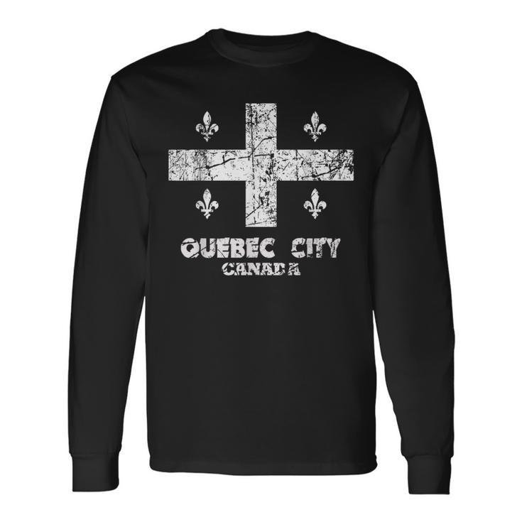 Vintage Quebec City Flag Canada Pride Canadian Long Sleeve T-Shirt