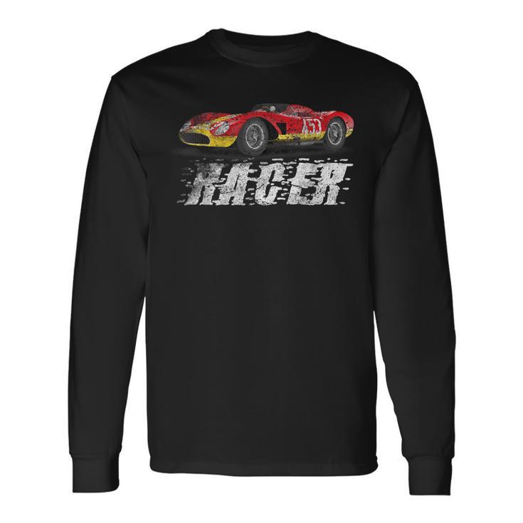 Vintage Racer Speed King Racing Car Silhouette Long Sleeve T-Shirt