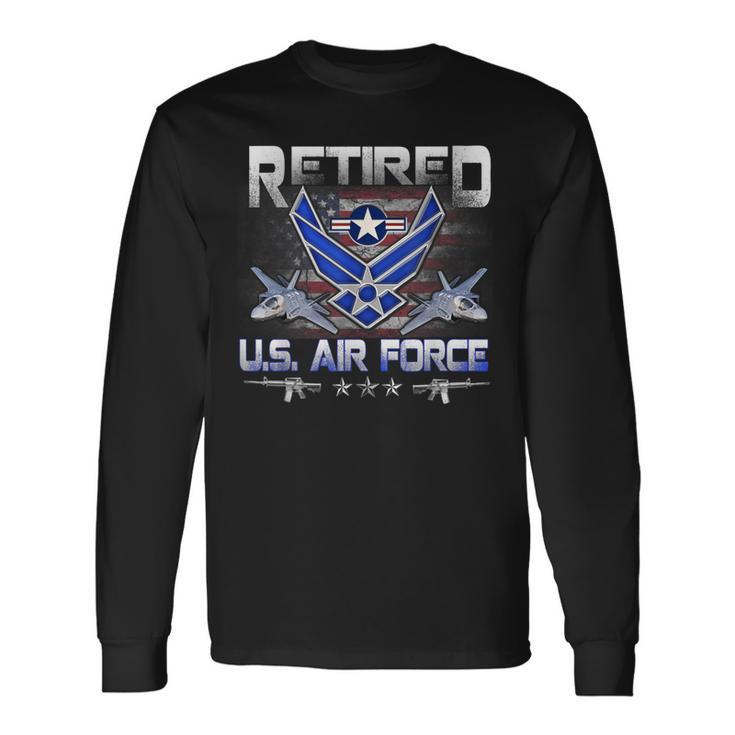 Vintage Retired Us Air Force Veteran Patriotic Usaf Long Sleeve T-Shirt