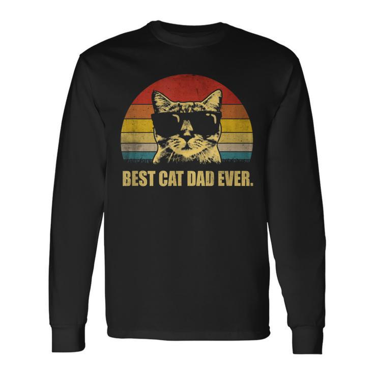 Vintage Retro Best Cat Dad Ever Bump Fit Father's Day Long Sleeve T-Shirt