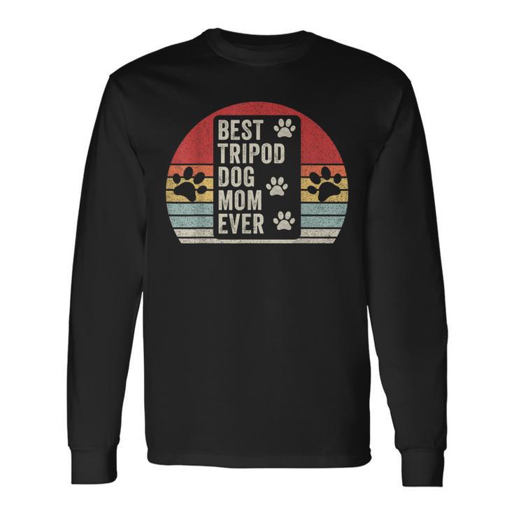 Vintage Retro Best Tripod 3 Legged Dog Mom Long Sleeve T-Shirt