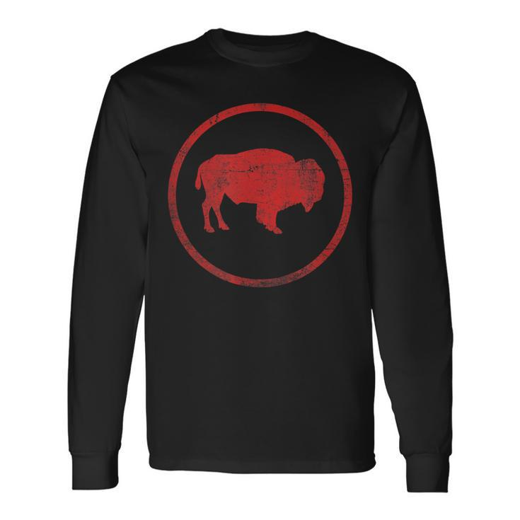 Vintage Retro Bison American Buffalo Simple Minimalist Long Sleeve T-Shirt