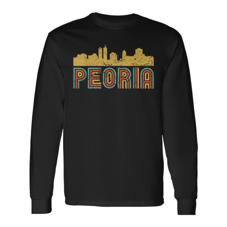 Vintage Retro Peoria Illinois Skyline Long Sleeve T-Shirt