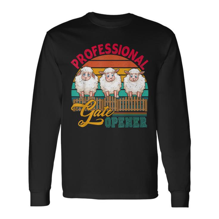 Vintage Retro Professional Gate Opener Three Sheep Farmer Long Sleeve T-Shirt