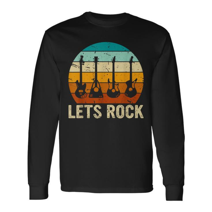 Vintage Retro Lets Rock Rock And Roll Guitar Music Long Sleeve T-Shirt