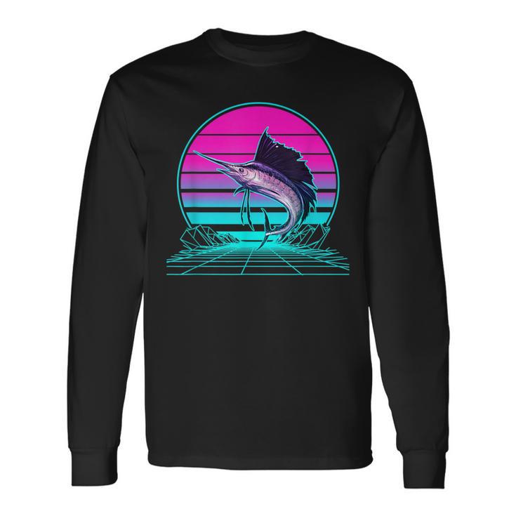 Vintage Retro Sunset Marlin Langarmshirts Geschenkideen