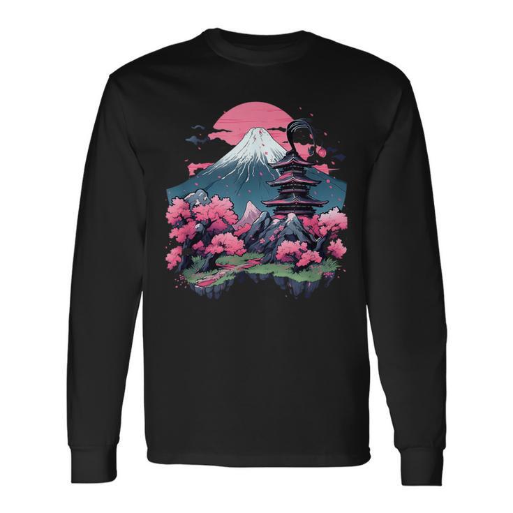 Vintage Sakura Garden Cherry Blossom Japanese Langarmshirts Geschenkideen