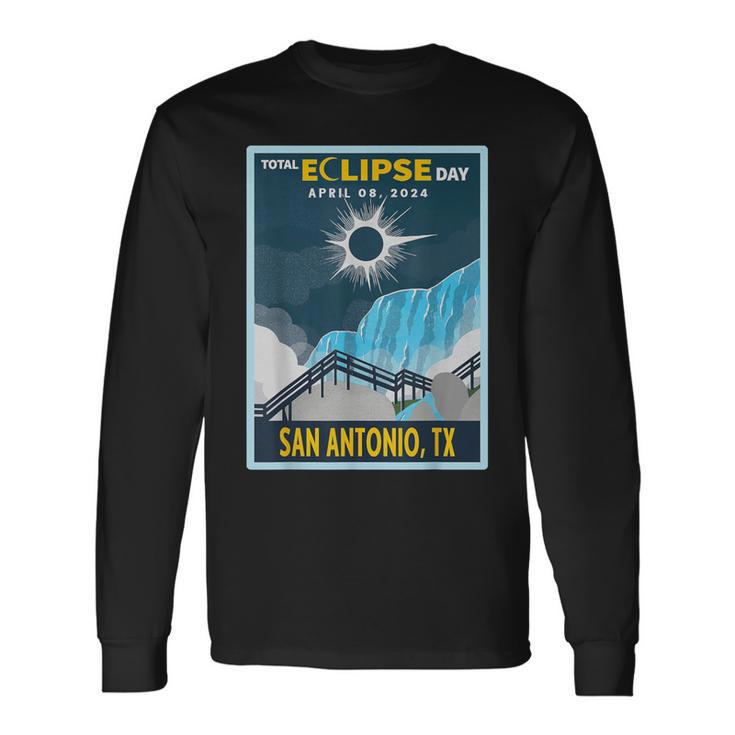 Vintage San Antonio Texas Total Solar Eclipse 2024 Long Sleeve T-Shirt