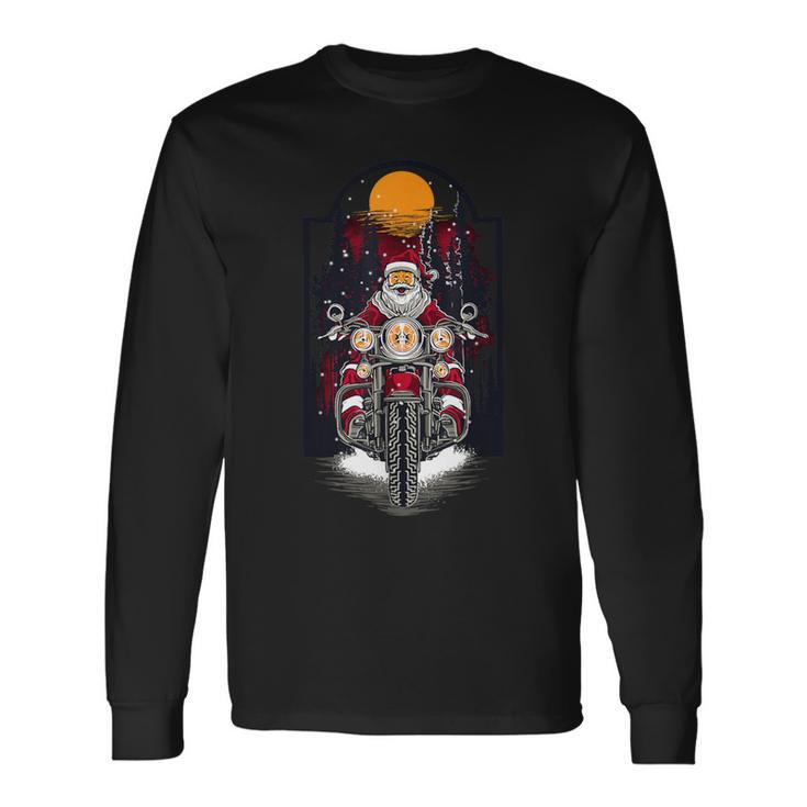 Vintage Santa Riding A Motorcycle Christmas Long Sleeve T-Shirt