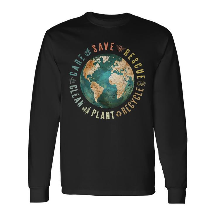 Vintage Save Bees Rescue Animals Recycle Plastic Earth Day Long Sleeve T-Shirt Gifts ideas