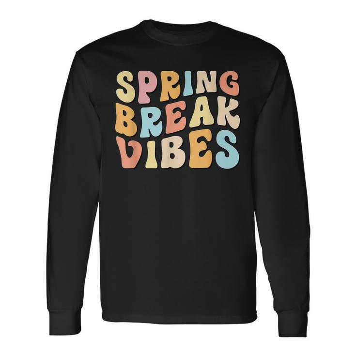 Vintage Spring Break Vibes Cute Spring Vacation Teacher Long Sleeve T-Shirt
