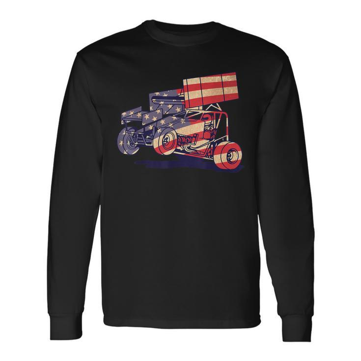 Vintage Sprint Car American Flag Racer Racing Men Long Sleeve T-Shirt