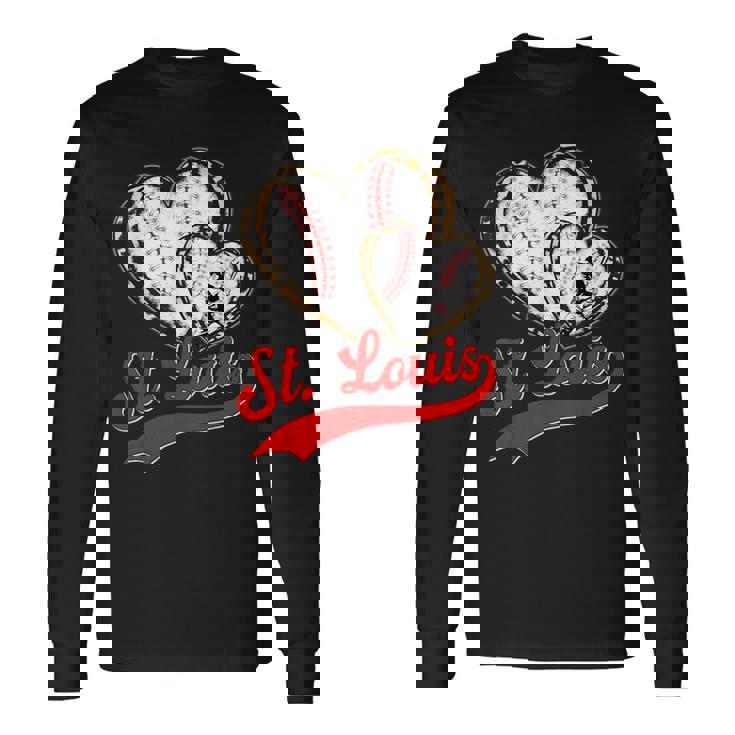 Vintage St Louis Baseball Leopard Heart Baseball Fans Long Sleeve T-Shirt