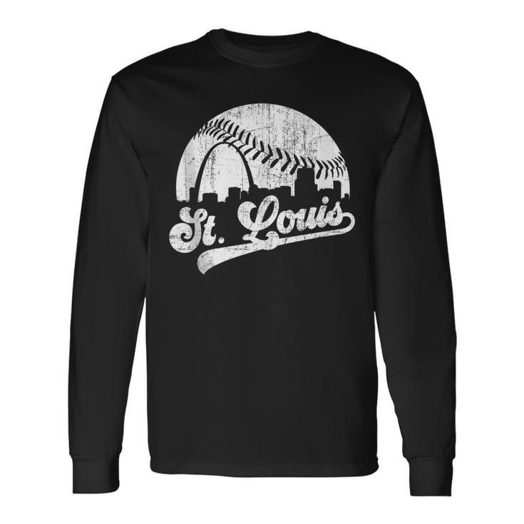 Vintage St Louis Skyline Game Day Retro Baseball Long Sleeve T-Shirt