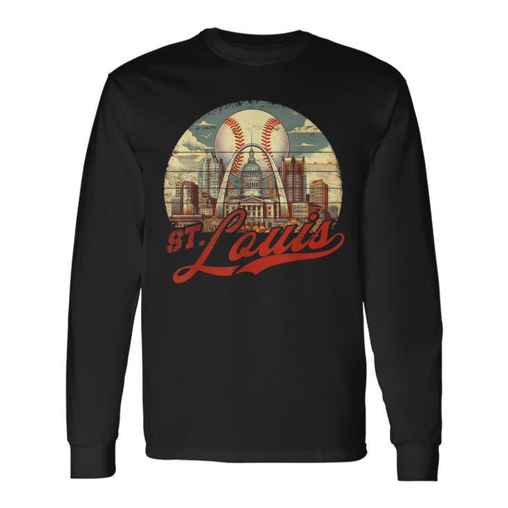 Vintage St Louis Skyline Gameday Retro Baseball Long Sleeve T-Shirt