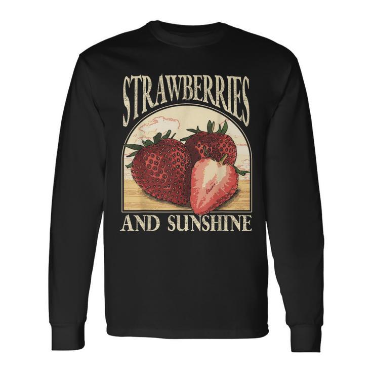 Vintage Strawberry Vegetarian Fruit Strawberries Vegan Long Sleeve T-Shirt