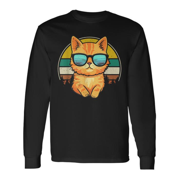 Vintage Style Orange Tabby Cat Friendly Wearing Sunglasses Long Sleeve T-Shirt