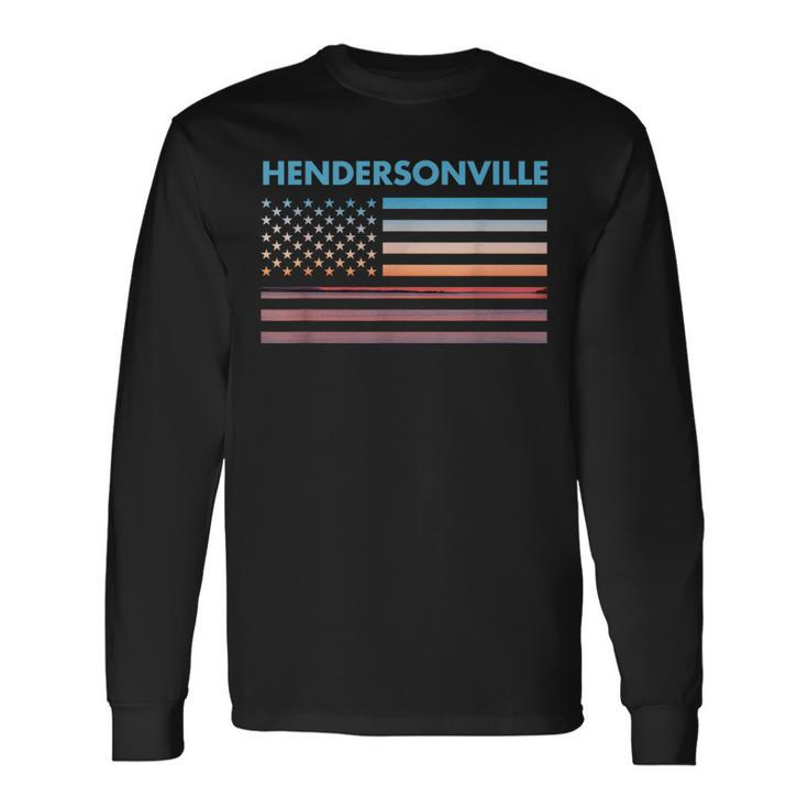 Vintage Sunset American Flag Hendersonville North Carolina Long Sleeve T-Shirt