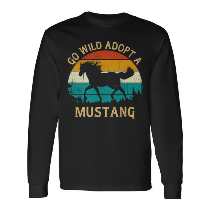 Vintage Sunset Wild Mustang Horse Go Wild Adopt A Mustang Long Sleeve T-Shirt Gifts ideas