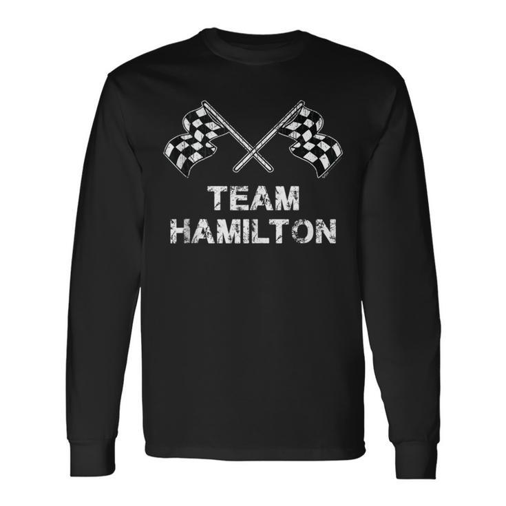 Vintage Team Hamilton Family Name Checkered Flag Racing Long Sleeve T-Shirt