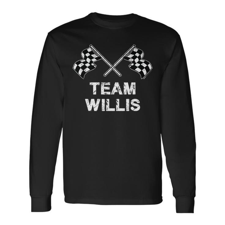 Vintage Team Willis Family Name Checkered Flag Racing Long Sleeve T-Shirt