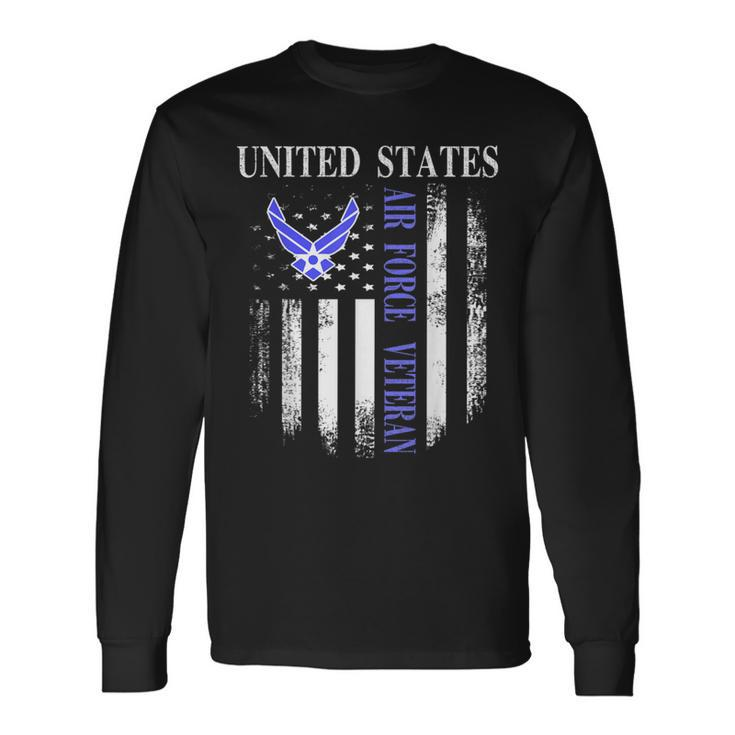 Vintage United States Air Force Veteran With American Flag Long Sleeve T-Shirt