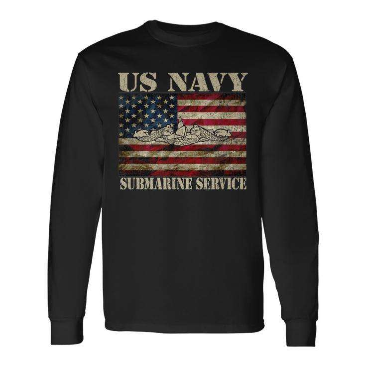 Vintage Us Navy Submarine Service American Flag Long Sleeve T-Shirt