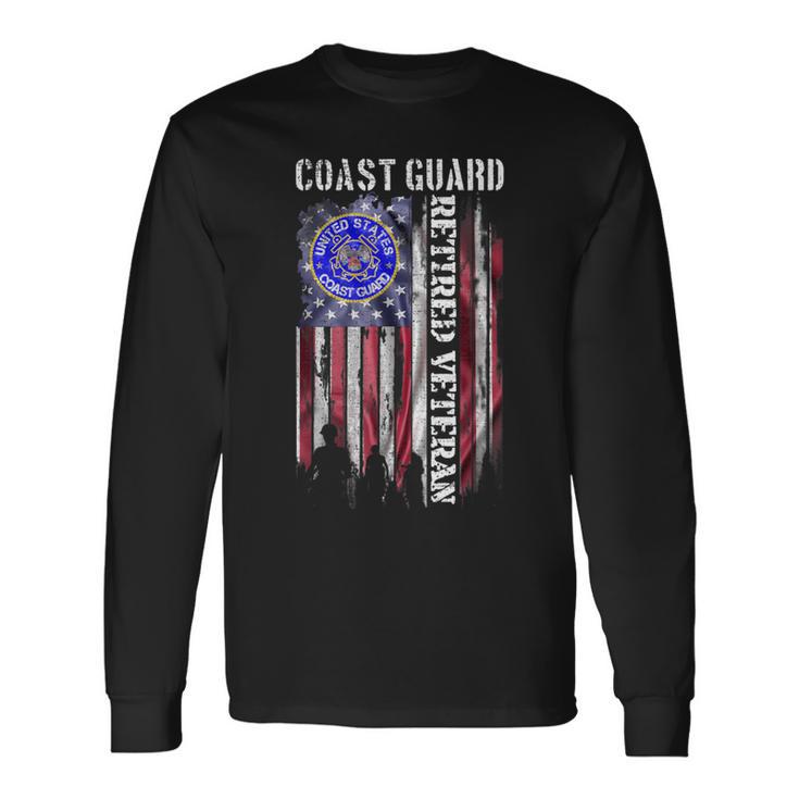 Vintage Usa American Flag Coast Guard Proud Retired Veteran Long Sleeve T-Shirt