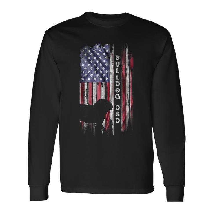 Vintage Usa Flag Proud English Bulldog Dad Silhouette Long Sleeve T-Shirt