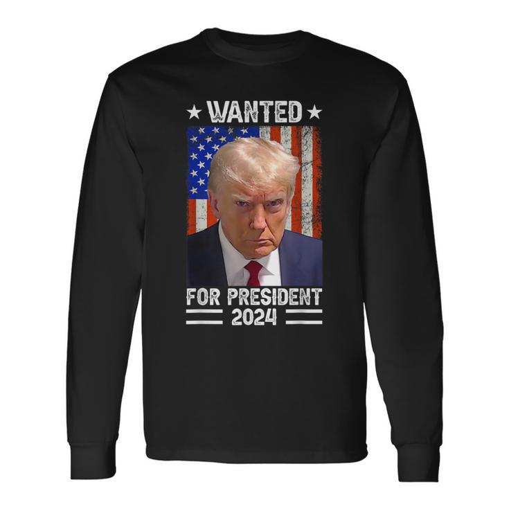 Vintage Usa Flag Wanted For President 2024 Trump Hot Long Sleeve T-Shirt