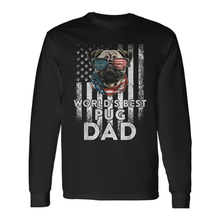 Vintage Usa Flag World's Best Pug Dog Dad Fathers Day Long Sleeve T-Shirt