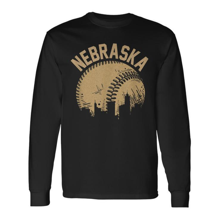 Vintage Usa State Fan Player Coach Nebraska Baseball Long Sleeve T-Shirt