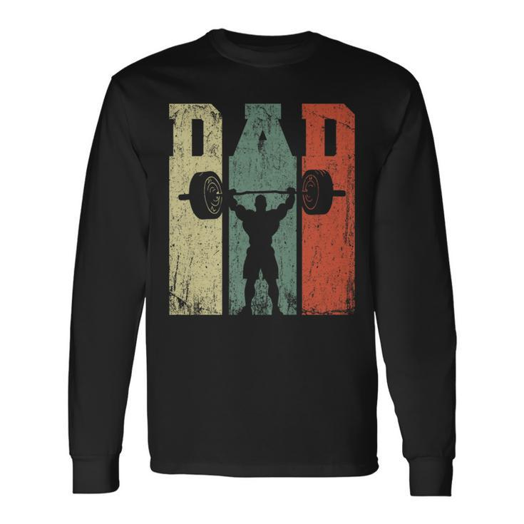 Vintage Weightlifting Dad Daddy Silhouette Gym Father's Day Long Sleeve T-Shirt