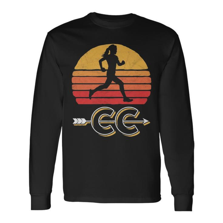 Vintage Woman Running Runner Cross Country Arrow Long Sleeve T-Shirt