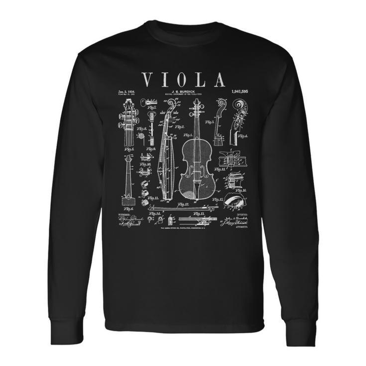 Viola Player Musician Musical Instrument Vintage Patent Long Sleeve T-Shirt