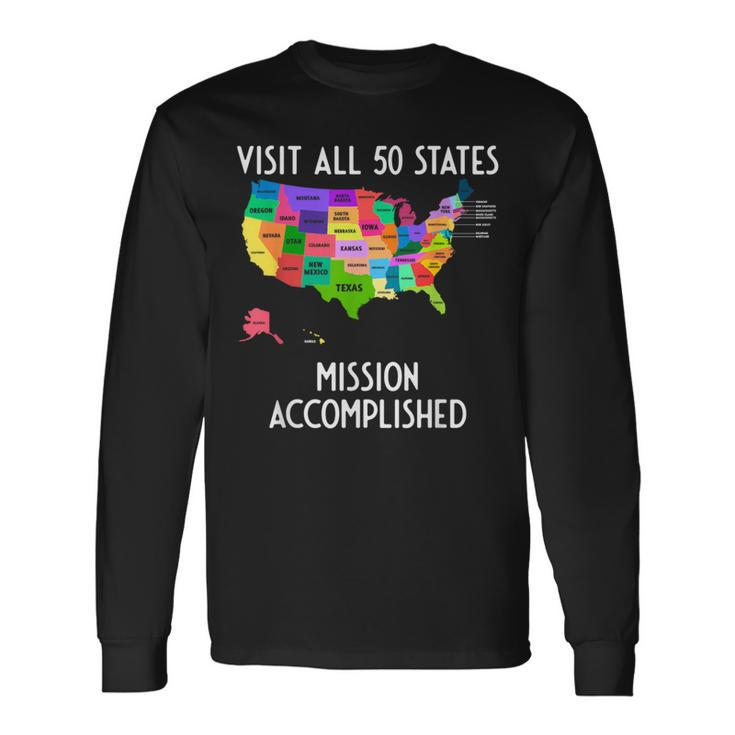 Visit All 50 States Map Usa Travel Long Sleeve T-Shirt Gifts ideas