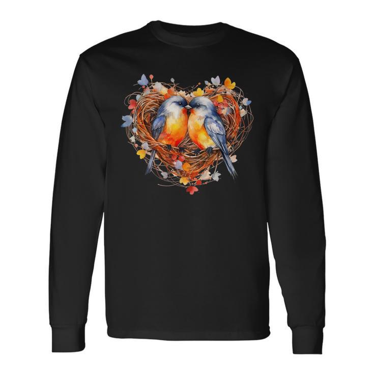 Vogelpaar Hochzeitögel Im Nest Aus Blumen Flitterwochen Langarmshirts Geschenkideen