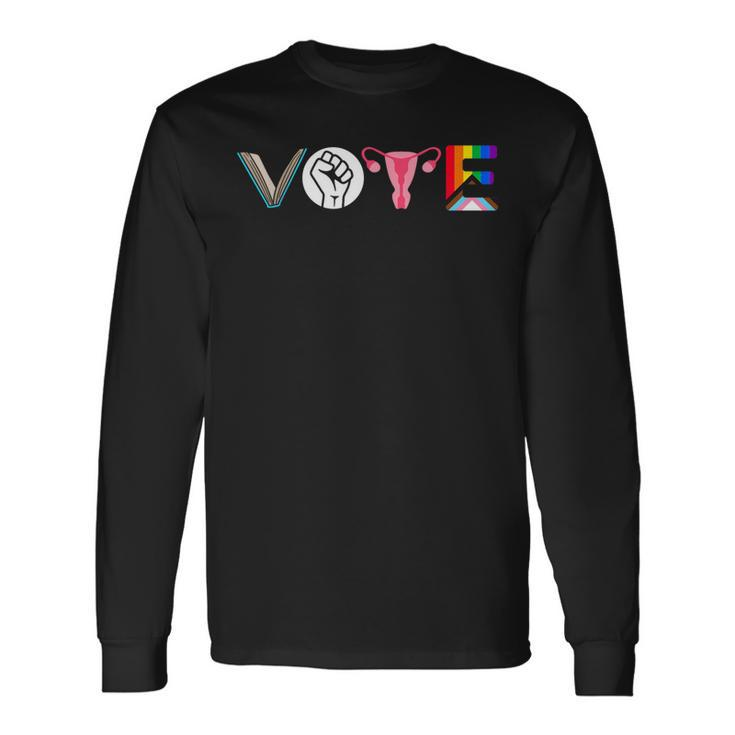 Vote Books Fist Ovaries Lgtbq Angry Uterus Long Sleeve T-Shirt