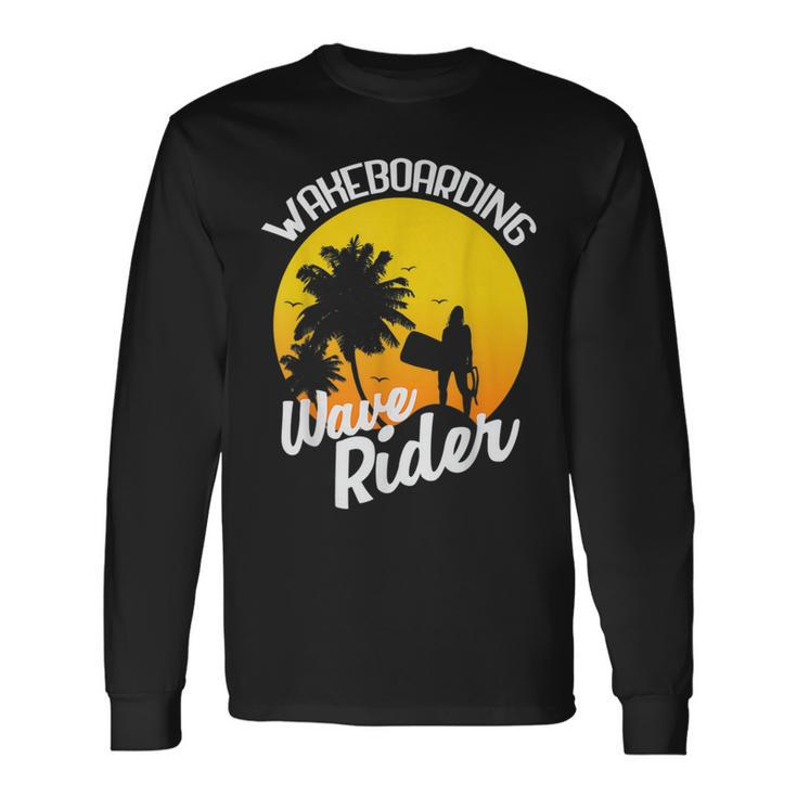 Wakeboarding Wave Rider On The Beach Long Sleeve T-Shirt