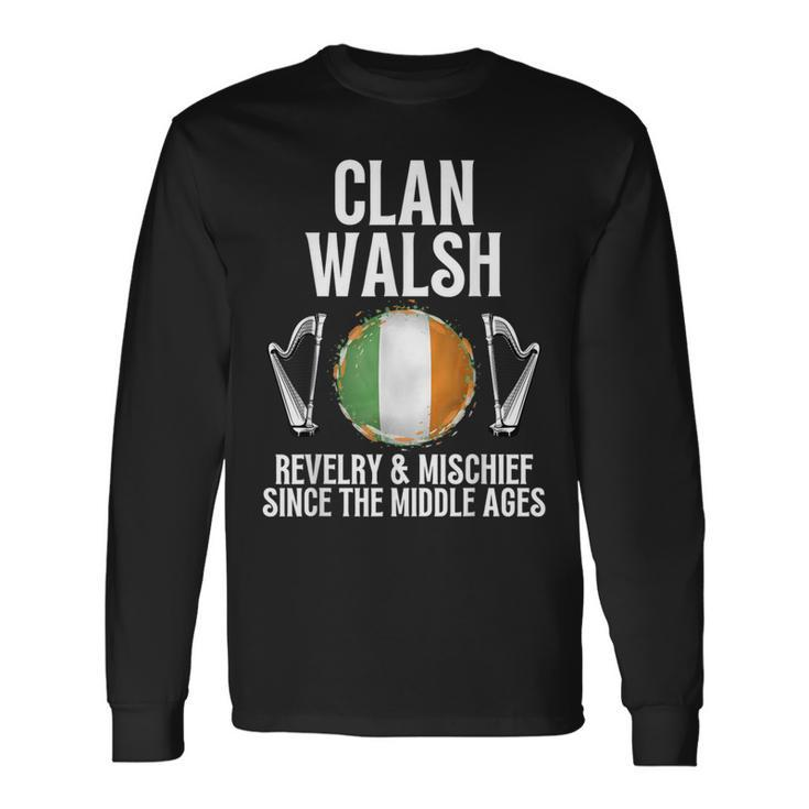 Walsh Surname Irish Family Name Heraldic Celtic Clan Long Sleeve T-Shirt