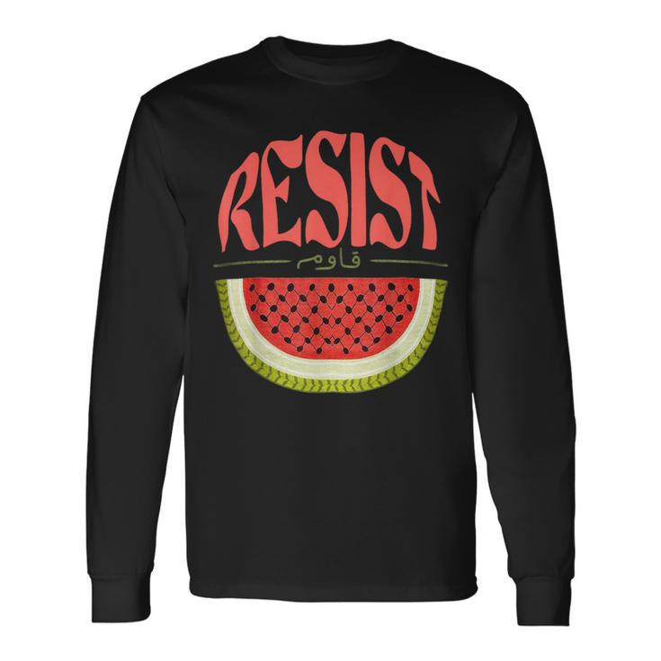 Watermelon Resist Palestine Arabic Watermelon Flag Long Sleeve T-Shirt